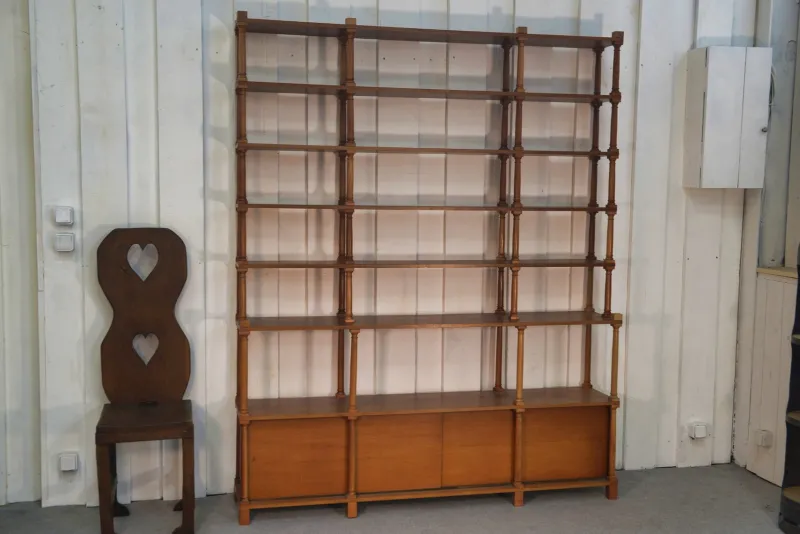 Pamono Large Turned Wood Bookcase, 1970s> Shelves & Wall Units
