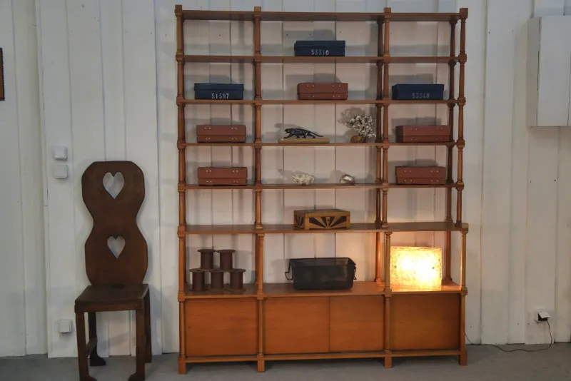 Pamono Large Turned Wood Bookcase, 1970s> Shelves & Wall Units