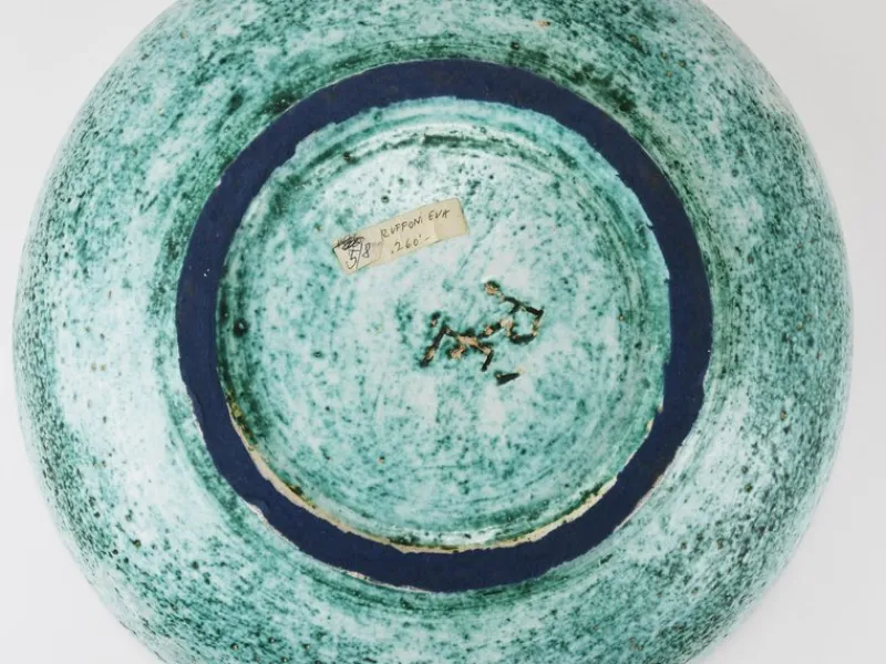 Pamono Large Turquoise Ceramic Fruit Bowl by Eva Ruffoni, Italy, 1980s> Bowls