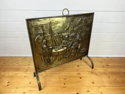 Pamono Large Victorian Embossed Brass Fire Screen, 1950s