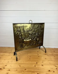 Pamono Large Victorian Embossed Brass Fire Screen, 1950s