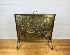 Pamono Large Victorian Embossed Brass Fire Screen, 1950s