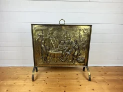 Pamono Large Victorian Embossed Brass Fire Screen, 1950s