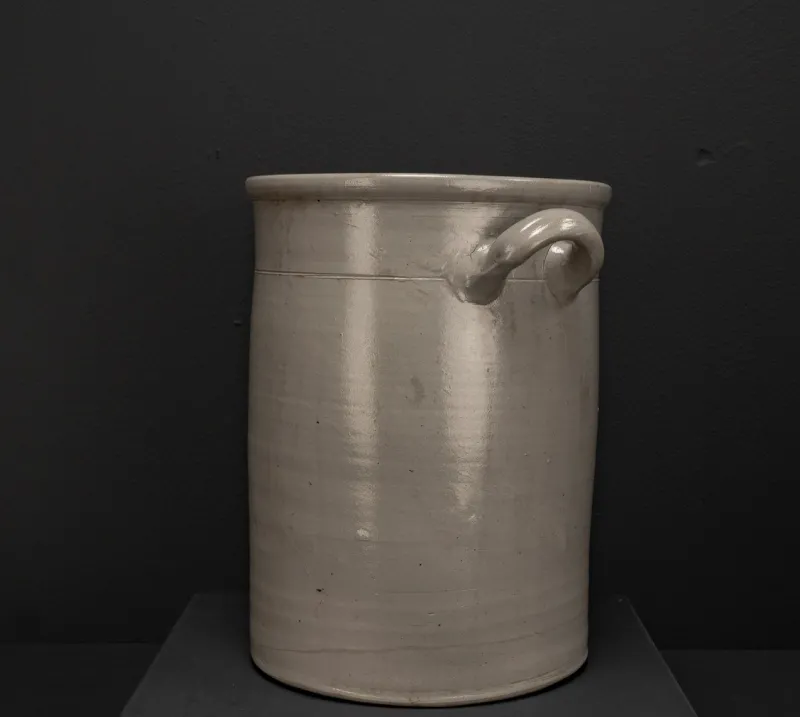 Pamono Large Vintage Brown Gray Enameled Earthenware Pot, 1930s> Vases