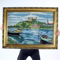 Pamono Large Vintage Decorative Wall Tapestry with Art Picture of Bratislava Scenery, Czechoslovakia, 1960s> Minimalist
