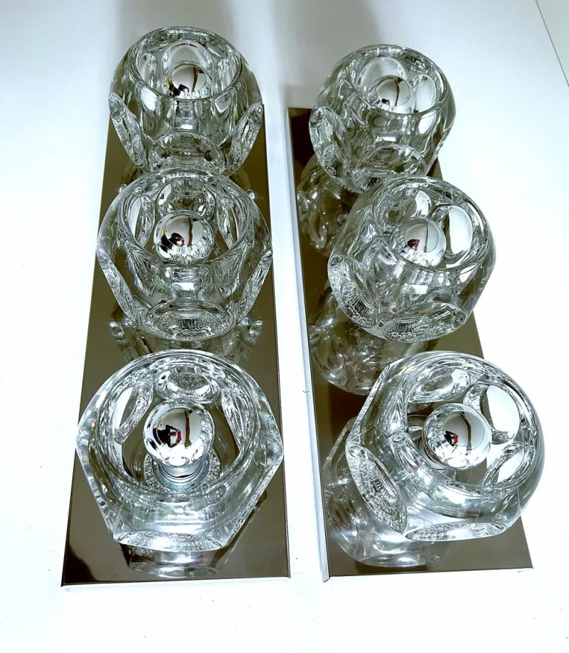 Pamono Large Vintage Glass Sconces from Peill & Putzler, 1970s, Set of 2> Wall Lights & Sconces