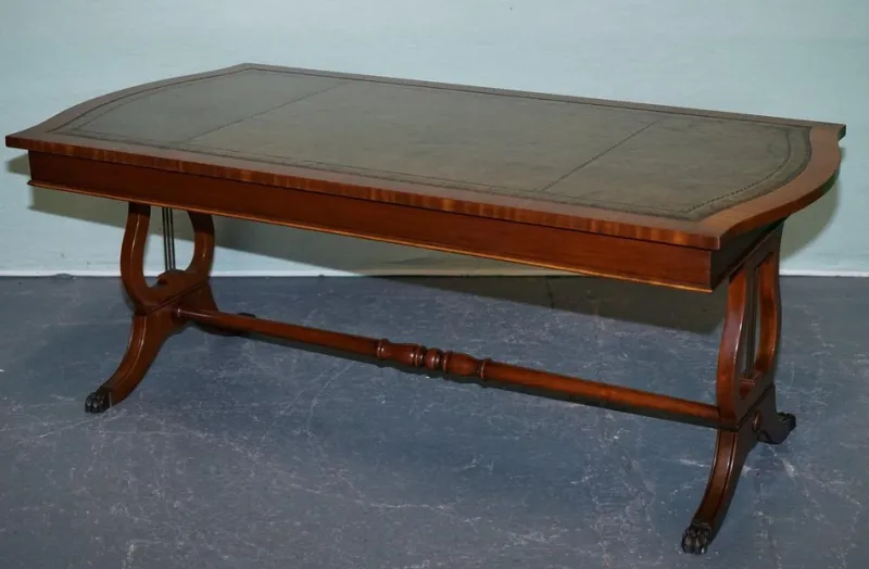 New Pamono Large Vintage Hunter Green Leather Topped Coffee Table