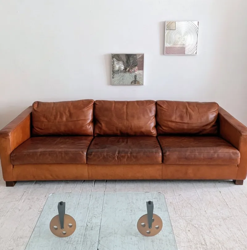 Sale Pamono Large Vintage Italian Cognac Leather Low Slung Sofa from Molinari, 1980s