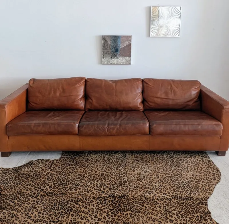 Sale Pamono Large Vintage Italian Cognac Leather Low Slung Sofa from Molinari, 1980s