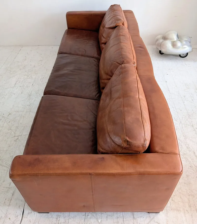 Sale Pamono Large Vintage Italian Cognac Leather Low Slung Sofa from Molinari, 1980s
