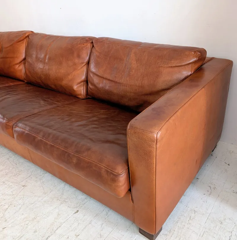 Sale Pamono Large Vintage Italian Cognac Leather Low Slung Sofa from Molinari, 1980s