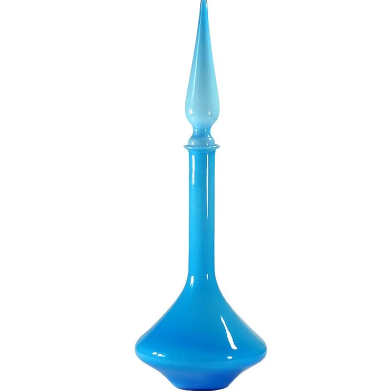 New Pamono Large Vintage Italian Empoli Blue Cased Glass Genie Bottle Decanter, 1960s