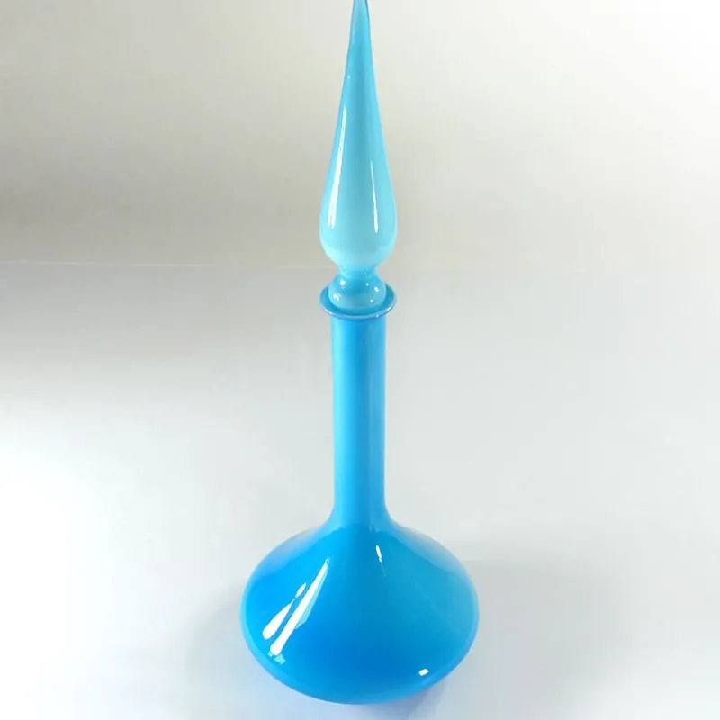 New Pamono Large Vintage Italian Empoli Blue Cased Glass Genie Bottle Decanter, 1960s