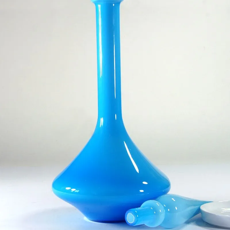 New Pamono Large Vintage Italian Empoli Blue Cased Glass Genie Bottle Decanter, 1960s