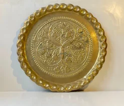 Best Pamono Large Vintage Moroccan Round Tray in Embossed Brass, 1950s