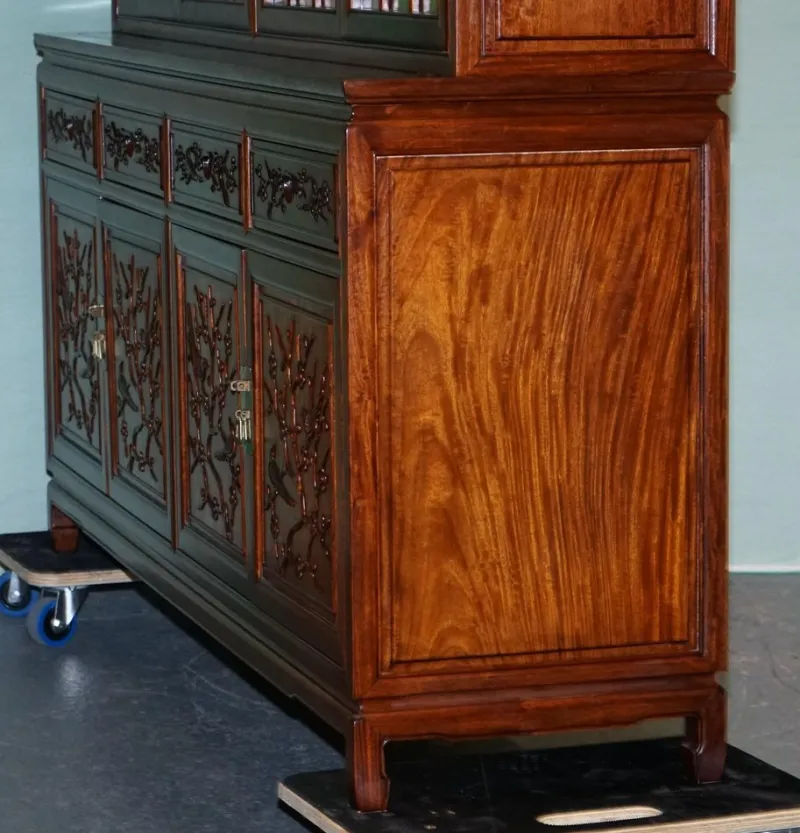 Pamono Large Vintage Oriental Chinese Carved Bookcase Display Cabinet with Lights> Cabinets & Wardrobes
