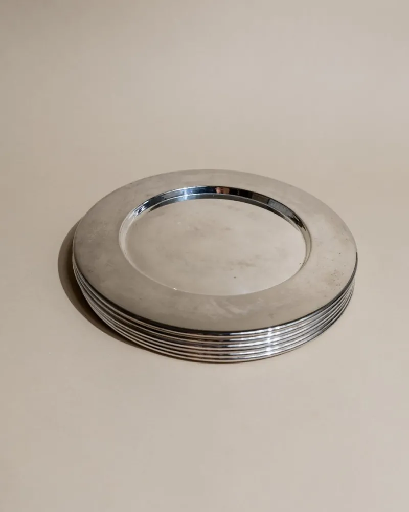 Pamono Large Vintage Silver-Plated Underplates or Plates, Italy, 1970s, Set of 6> Dinner Plates & Bowls