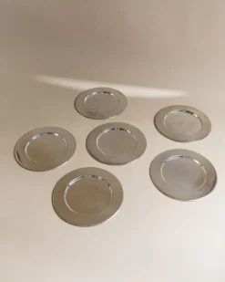 Pamono Large Vintage Silver-Plated Underplates or Plates, Italy, 1970s, Set of 6><noscript><img width=
