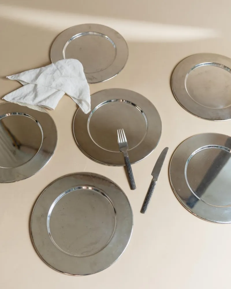 Pamono Large Vintage Silver-Plated Underplates or Plates, Italy, 1970s, Set of 6> Dinner Plates & Bowls