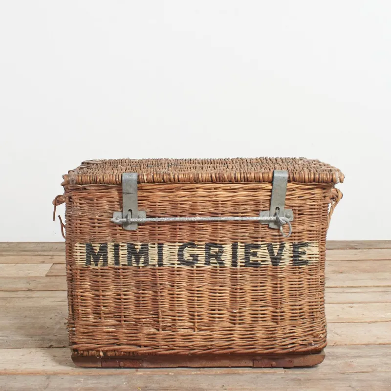 New Pamono Large Vintage Wicker Theatre Prop Basket Trunk