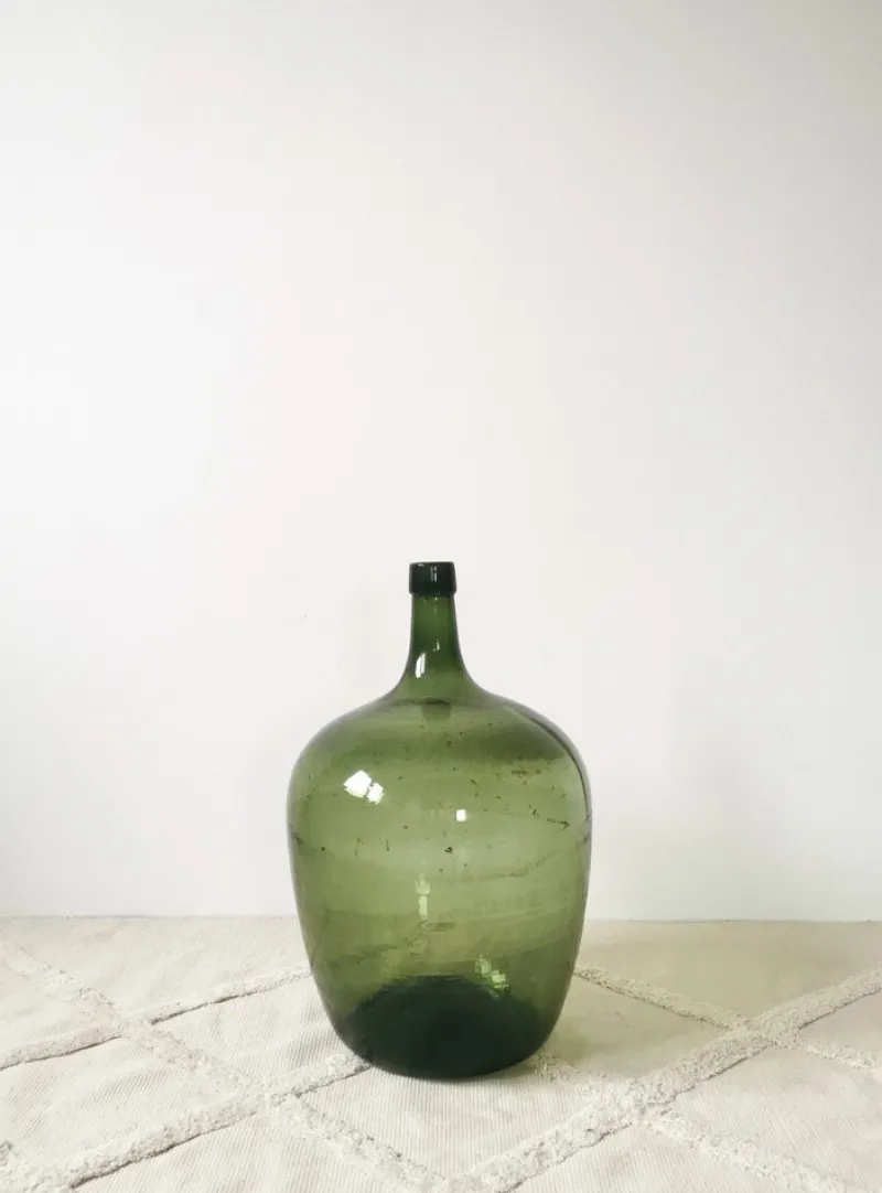 New Pamono Large Vintage Wine Balloon in Green Glass, Italy, 1950s
