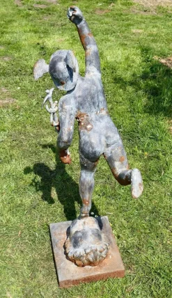 Pamono Large Weathered Iron Garden Statue of Mercury Hermes the Winged Messenger, 1900s><noscript><img width=