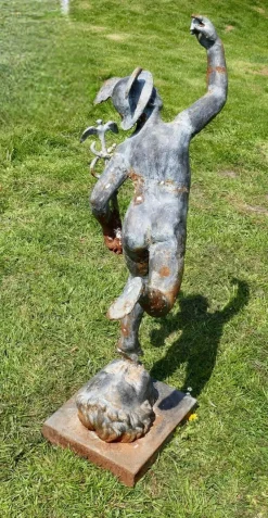Pamono Large Weathered Iron Garden Statue of Mercury Hermes the Winged Messenger, 1900s><noscript><img width=