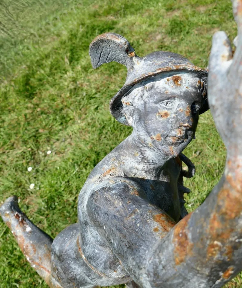 Pamono Large Weathered Iron Garden Statue of Mercury Hermes the Winged Messenger, 1900s> Garden Accessories