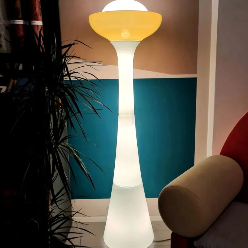 Pamono Large White and Yellow Murano Glass Column Lamp, 1960s> Floor Lamps