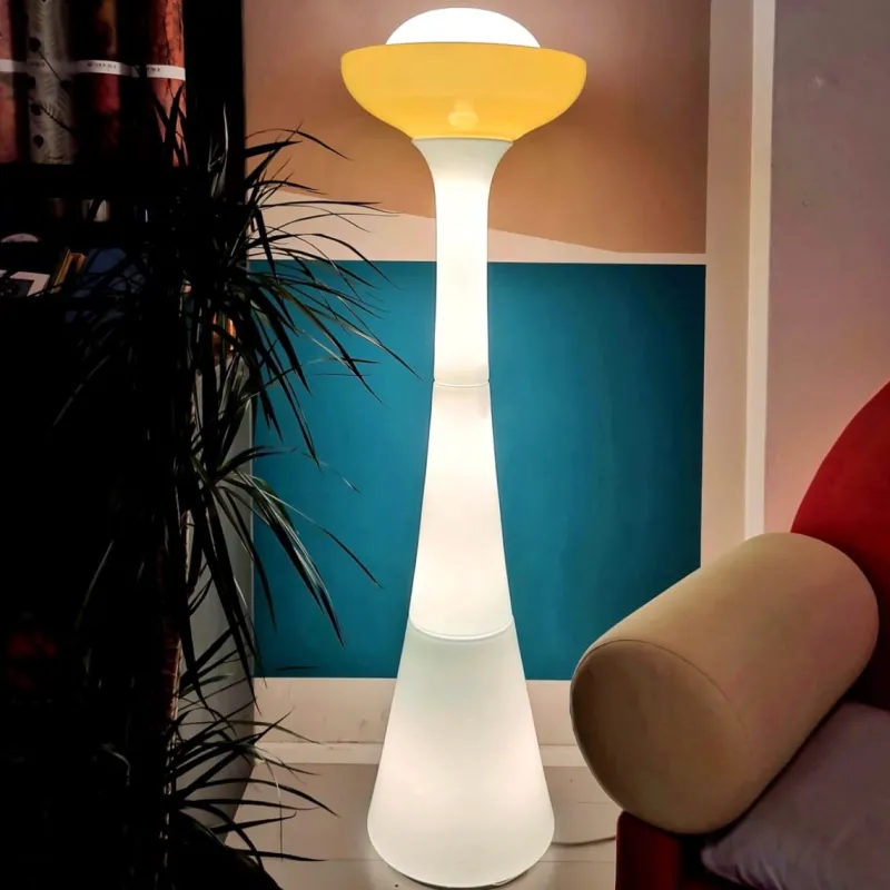 Pamono Large White and Yellow Murano Glass Column Lamp, 1960s> Floor Lamps
