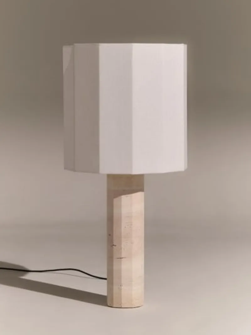 Clearance Pamono Large White Travertine Roma II Dodecagon Table Lamp by Nassi