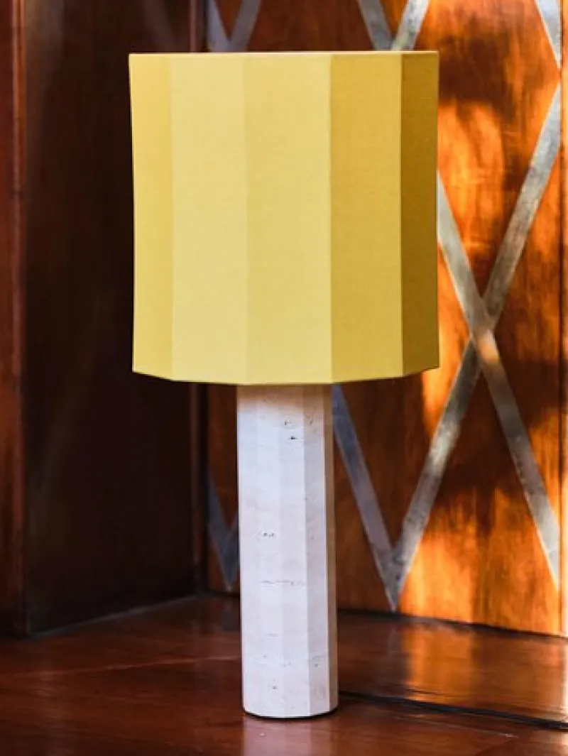 Clearance Pamono Large White Travertine Roma II Dodecagon Table Lamp by Nassi