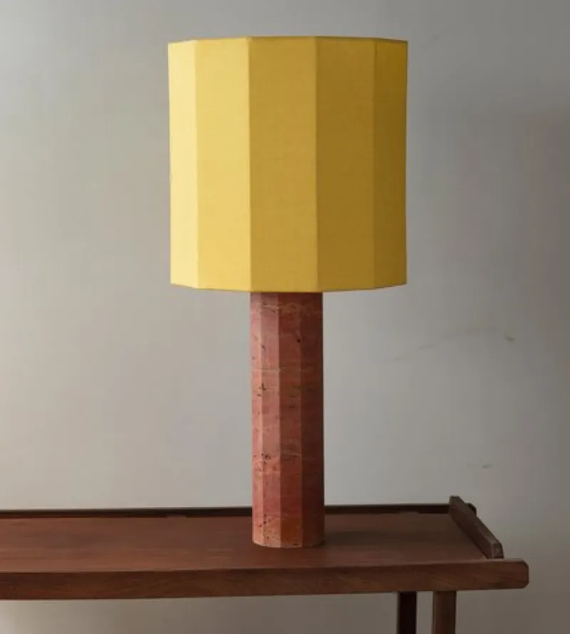 Clearance Pamono Large White Travertine Roma II Dodecagon Table Lamp by Nassi