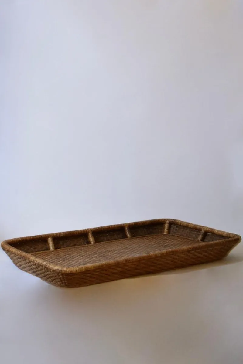 Pamono Large Wicker Tray, 1970s> Trays