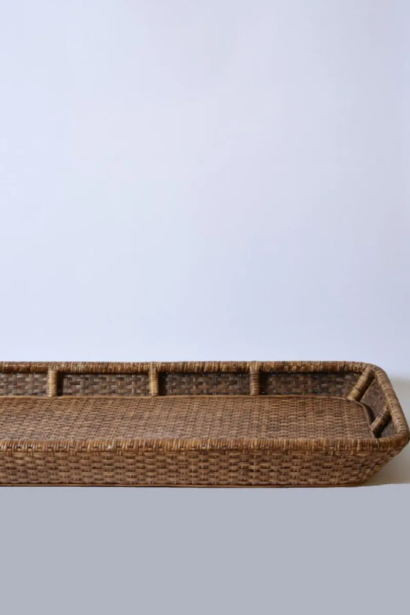 Pamono Large Wicker Tray, 1970s> Trays