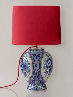 Online Pamono Large Wilhelmina Regina Delft Blue Table Lamp with New Red Velvet Lampshade