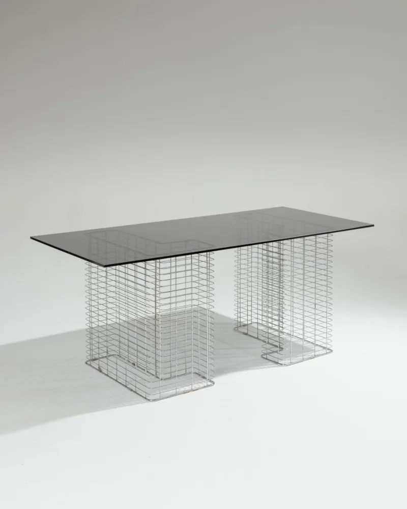 Pamono Large Wire Desk in Glass and Metal by Terence Conran, 1980s> Desks