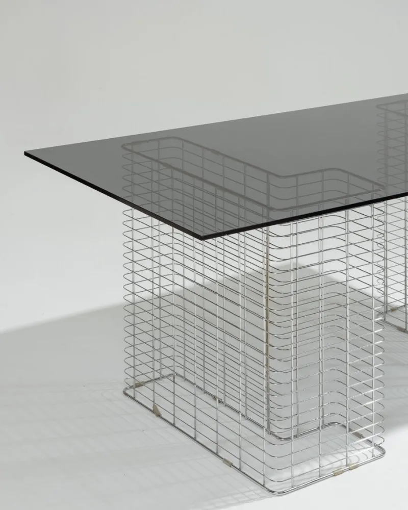 Pamono Large Wire Desk in Glass and Metal by Terence Conran, 1980s> Desks