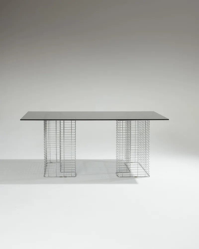 Pamono Large Wire Desk in Glass and Metal by Terence Conran, 1980s> Desks