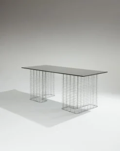 Pamono Large Wire Desk in Glass and Metal by Terence Conran, 1980s><noscript><img width=