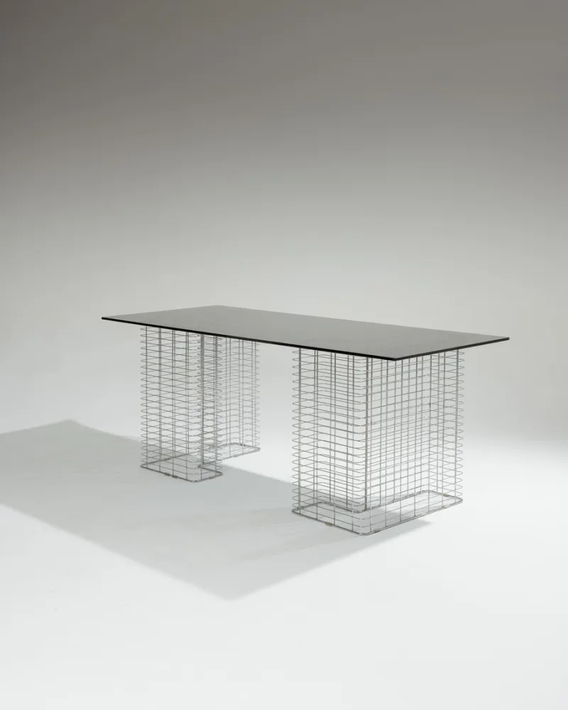 Pamono Large Wire Desk in Glass and Metal by Terence Conran, 1980s> Desks