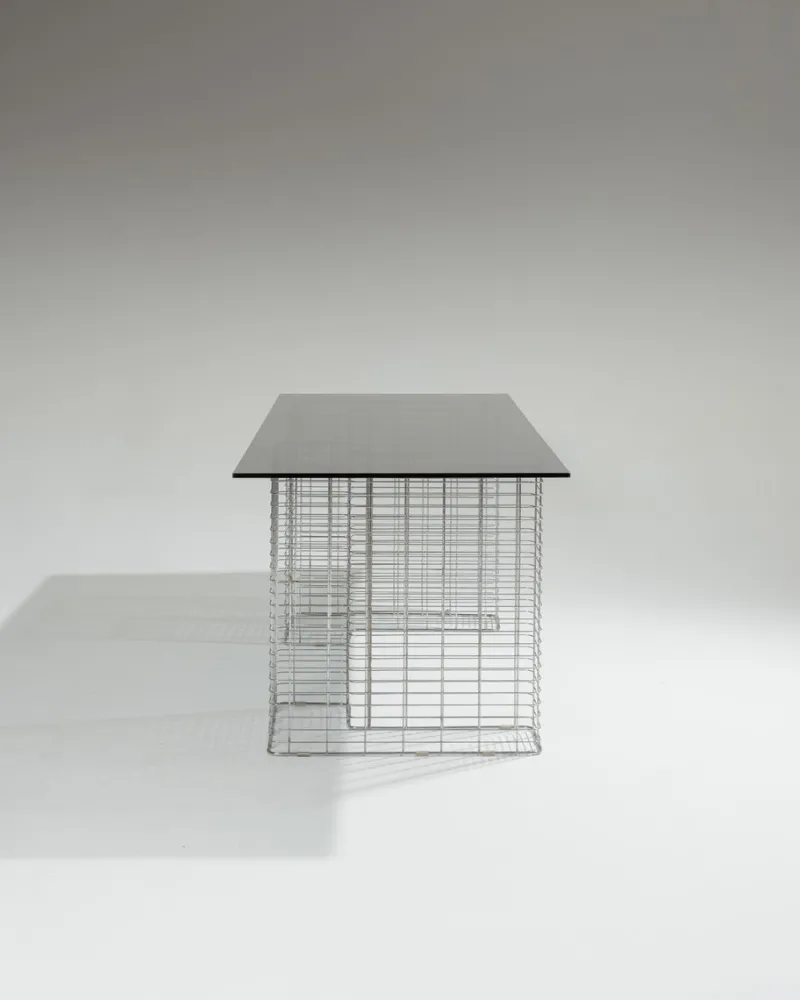 Pamono Large Wire Desk in Glass and Metal by Terence Conran, 1980s> Desks