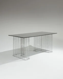 Pamono Large Wire Desk in Glass and Metal by Terence Conran, 1980s><noscript><img width=