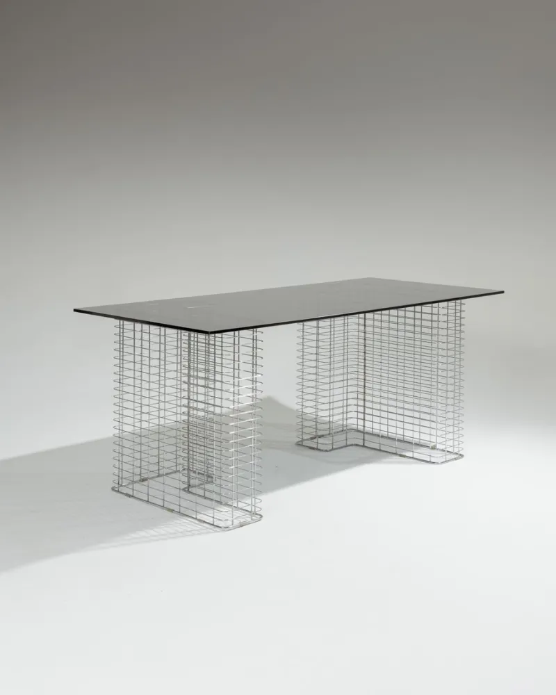 Pamono Large Wire Desk in Glass and Metal by Terence Conran, 1980s> Desks