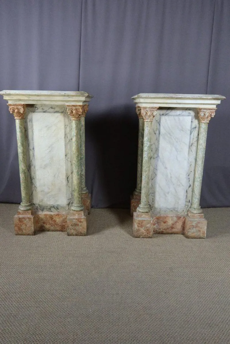 Hot Pamono Large Wooden Columns in Faux Marble, Set of 2