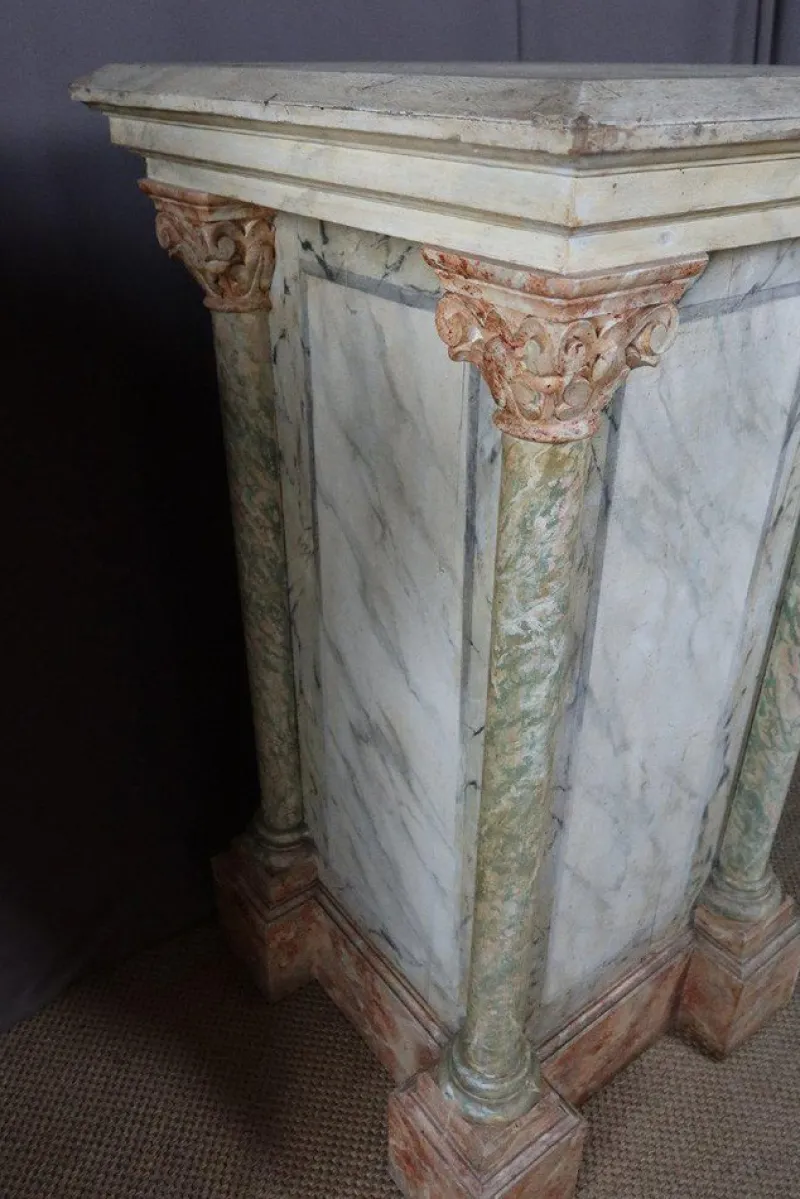 Hot Pamono Large Wooden Columns in Faux Marble, Set of 2