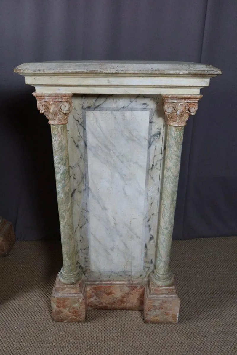 Hot Pamono Large Wooden Columns in Faux Marble, Set of 2