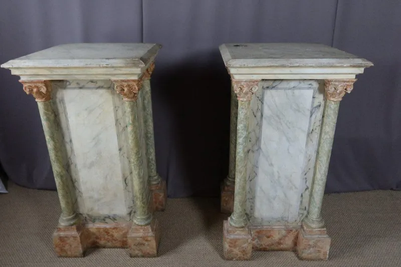 Hot Pamono Large Wooden Columns in Faux Marble, Set of 2