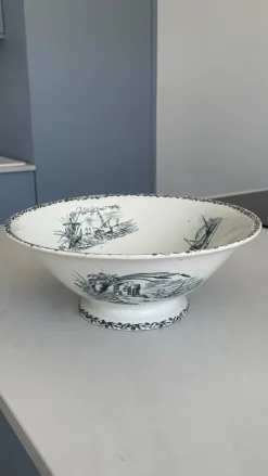 Sale Pamono Late 19th Century Antique French Earthenware Ironware Salad Bowl Marine Model from Creil Et Montereau Factory