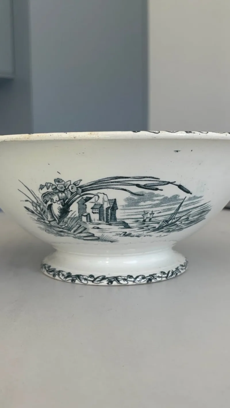 Sale Pamono Late 19th Century Antique French Earthenware Ironware Salad Bowl Marine Model from Creil Et Montereau Factory
